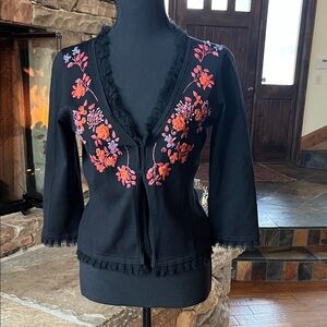 Betsey Johnson Floral Embroidered Cardigan